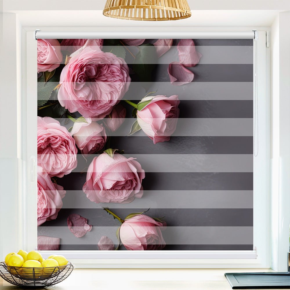 Klemm Doppelrollo "Rose pink shabby" - ohne Bohren - Klemmfix - bis 150 cm Breite - Duo Rollo Fotodruck - La-Melle