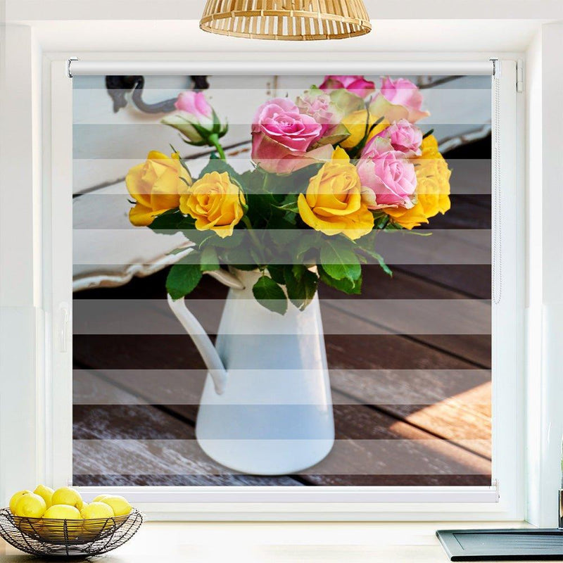 Klemm Doppelrollo "Kommode Rosen" - ohne Bohren - Klemmfix - bis 150 cm Breite - Duo Rollo Fotodruck - La-Melle