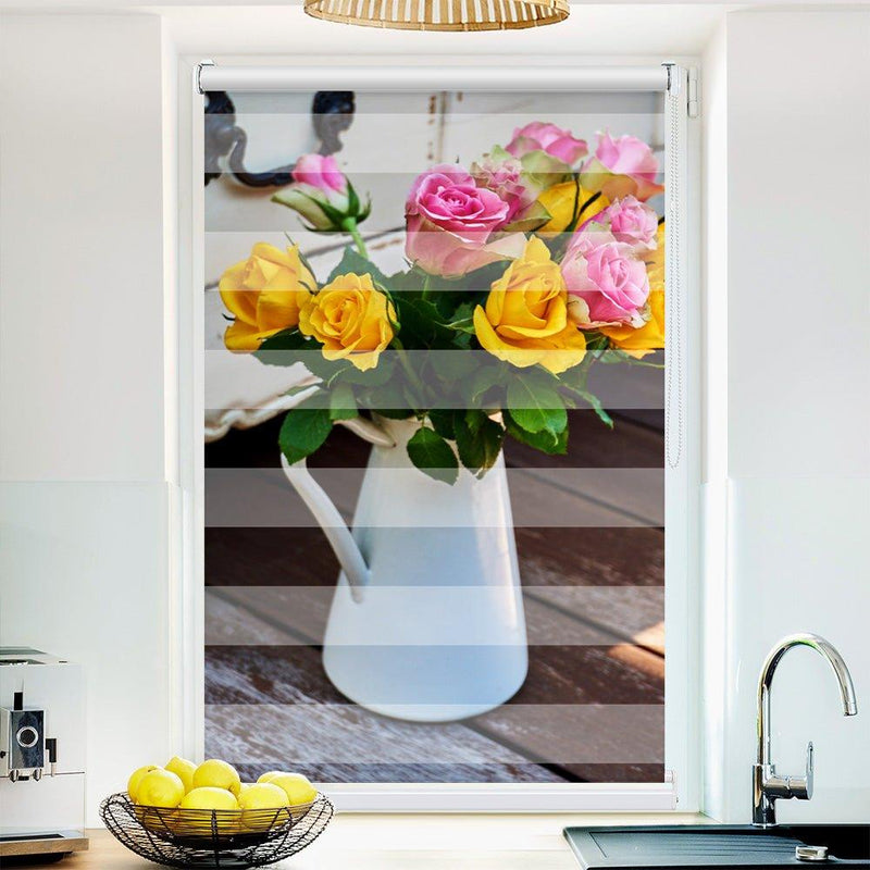 Klemm Doppelrollo "Kommode Rosen" - ohne Bohren - Klemmfix - bis 150 cm Breite - Duo Rollo Fotodruck - La-Melle