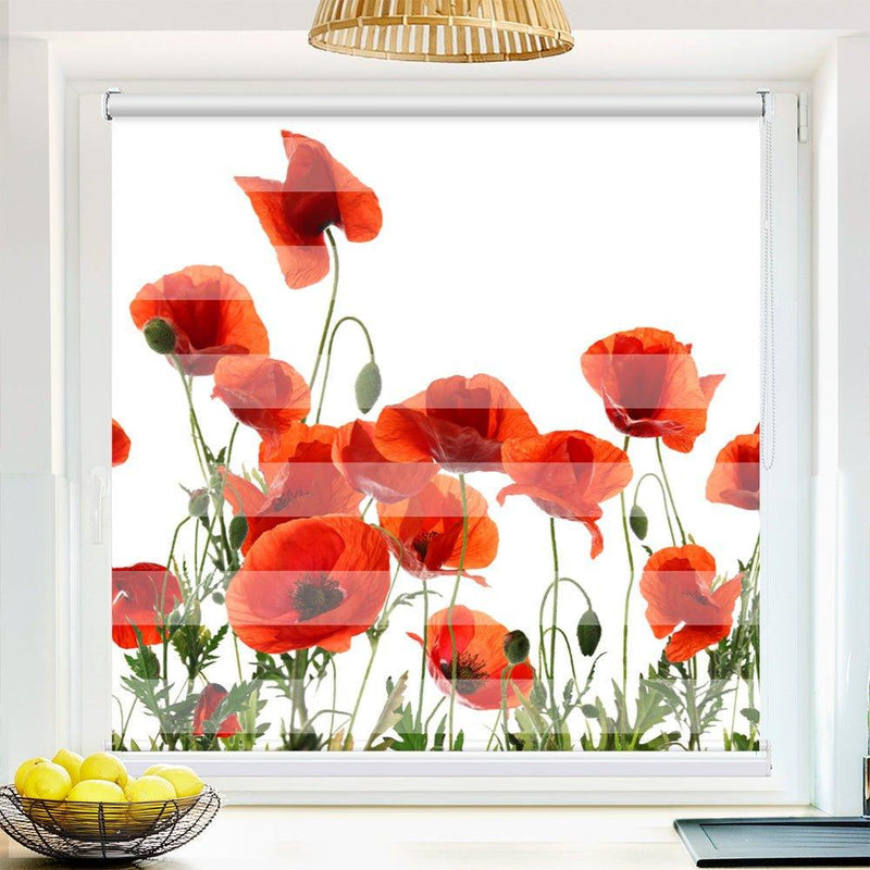 Klemm Doppelrollo "Roter Mohn" - ohne Bohren - Klemmfix - bis 150 cm Breite - Duo Rollo Fotodruck - La-Melle