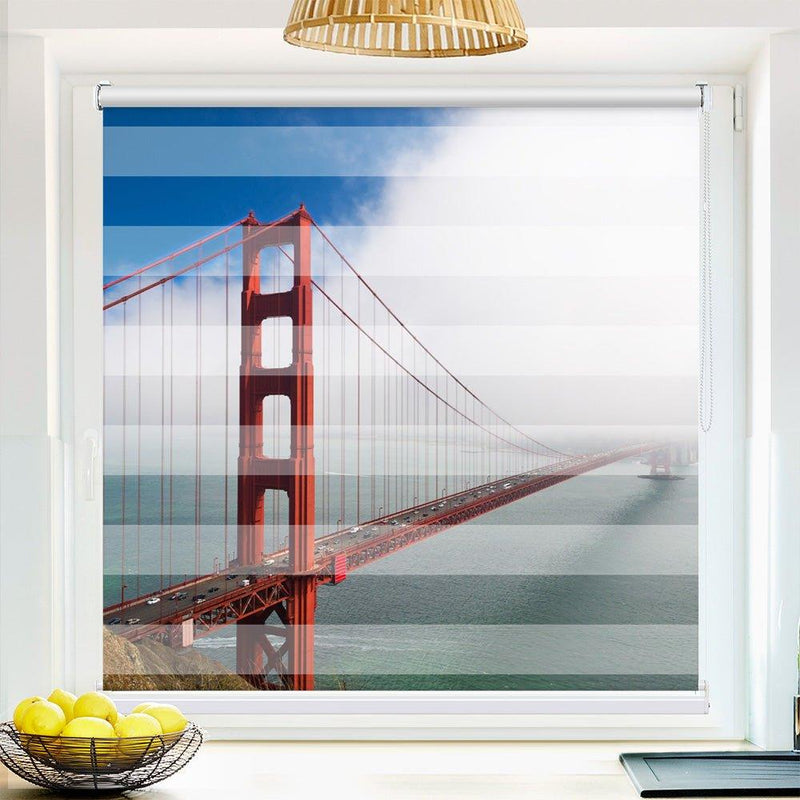 Klemm Doppelrollo "Golden Gate Bridge" - ohne Bohren - Klemmfix - bis 150 cm Breite - Duo Rollo Fotodruck - La-Melle