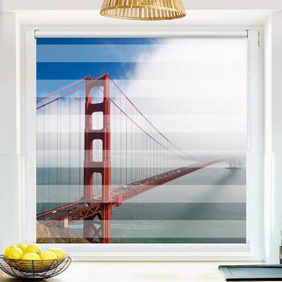 Klemm Doppelrollo Golden Gate Bridge - ohne Bohren - Klemmfix - bis 150 cm Breite - Duo Rollo Fotodruck - La-Melle