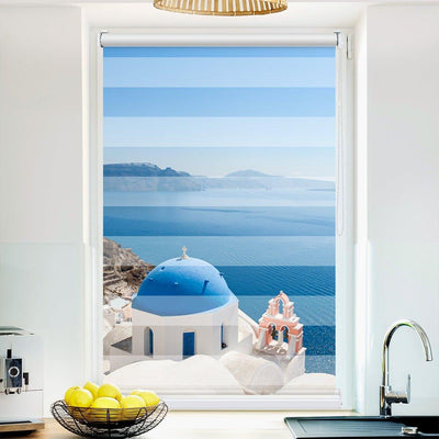 Klemm Doppelrollo Santorini Insel - ohne Bohren - Klemmfix - bis 150 cm Breite - Duo Rollo Fotodruck - La-Melle