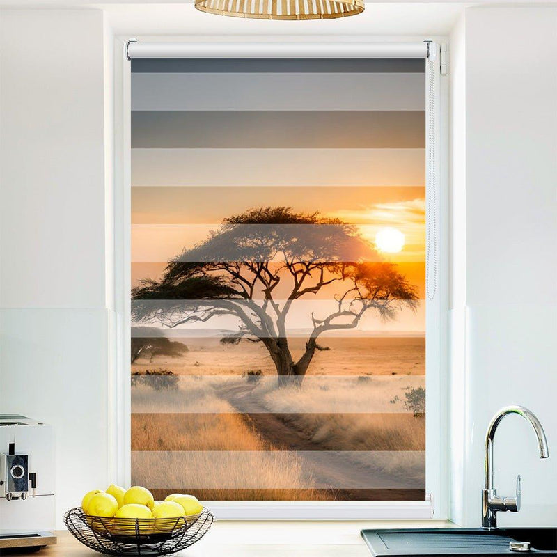 Klemm Doppelrollo "Afrika Savanne Wüste" - ohne Bohren - Klemmfix - bis 150 cm Breite - Duo Rollo Fotodruck - La-Melle