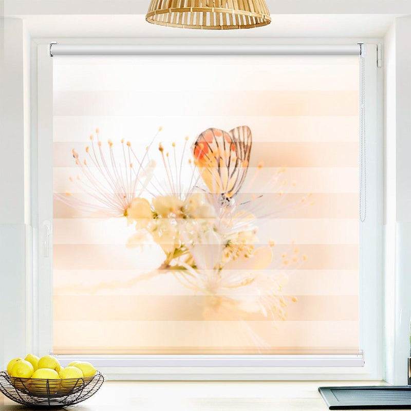 Klemm Doppelrollo "Schmetterling Blume Garten" - ohne Bohren - Klemmfix - bis 150 cm Breite - Duo Rollo Fotodruck - La-Melle