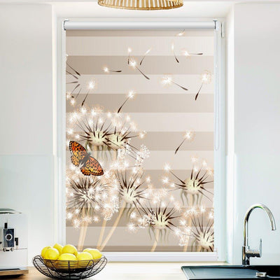 Klemm Doppelrollo Schmetterling Pusteblume - ohne Bohren - Klemmfix - bis 150 cm Breite - Duo Rollo Fotodruck - La-Melle