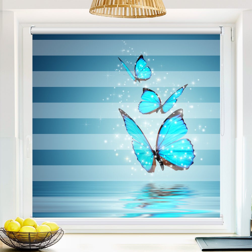 Klemm Doppelrollo "Schmetterlinge blau" - ohne Bohren - Klemmfix - bis 150 cm Breite - Duo Rollo Fotodruck - La-Melle
