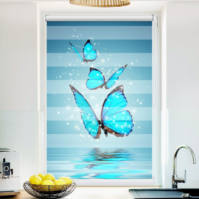 Klemm Doppelrollo "Schmetterlinge blau" - ohne Bohren - Klemmfix - bis 150 cm Breite - Duo Rollo Fotodruck - La-Melle