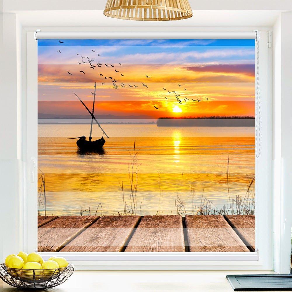 Klemm Doppelrollo "Segelboot Sonnenuntergang" - ohne Bohren - Klemmfix - bis 150 cm Breite - Duo Rollo Fotodruck - La-Melle