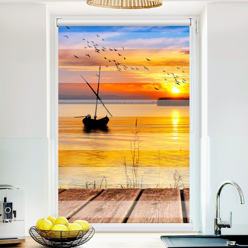 Klemm Doppelrollo "Segelboot Sonnenuntergang" - ohne Bohren - Klemmfix - bis 150 cm Breite - Duo Rollo Fotodruck - La-Melle