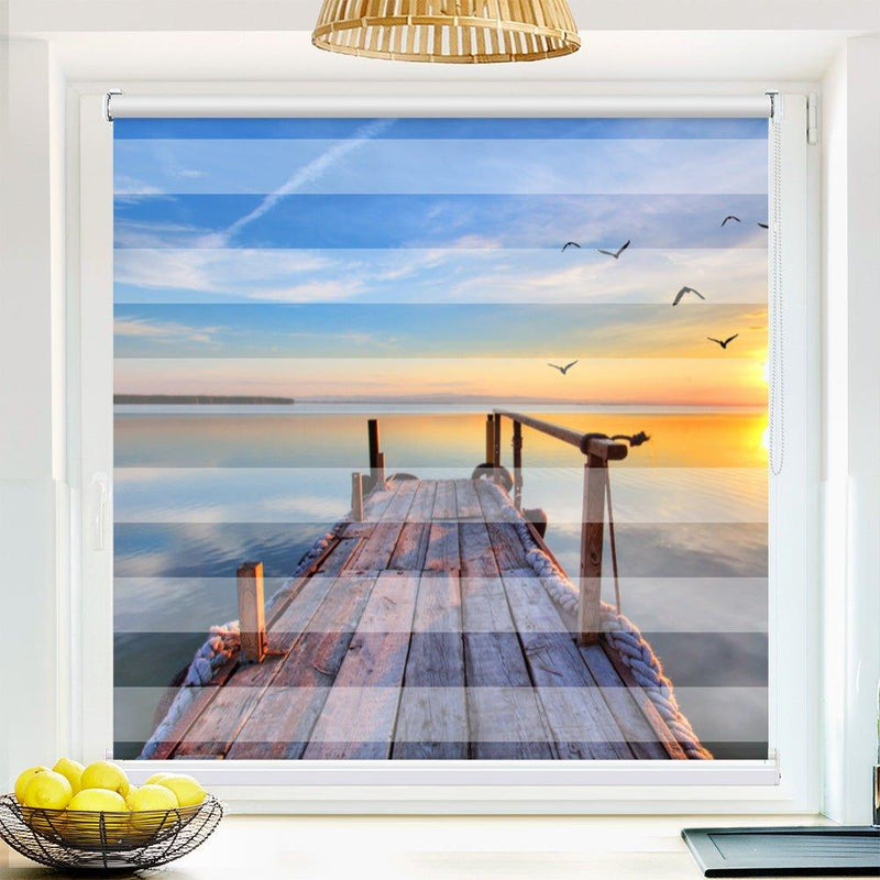 Klemm Doppelrollo "See Steg" - ohne Bohren - Klemmfix - bis 150 cm Breite - Duo Rollo Fotodruck - La-Melle