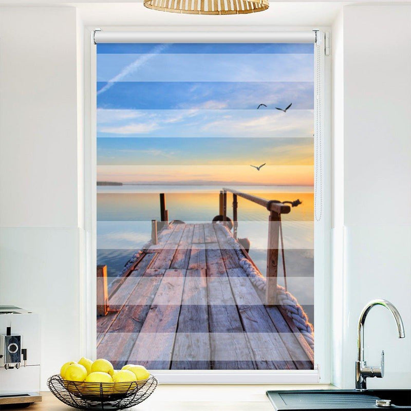 Klemm Doppelrollo "See Steg" - ohne Bohren - Klemmfix - bis 150 cm Breite - Duo Rollo Fotodruck - La-Melle