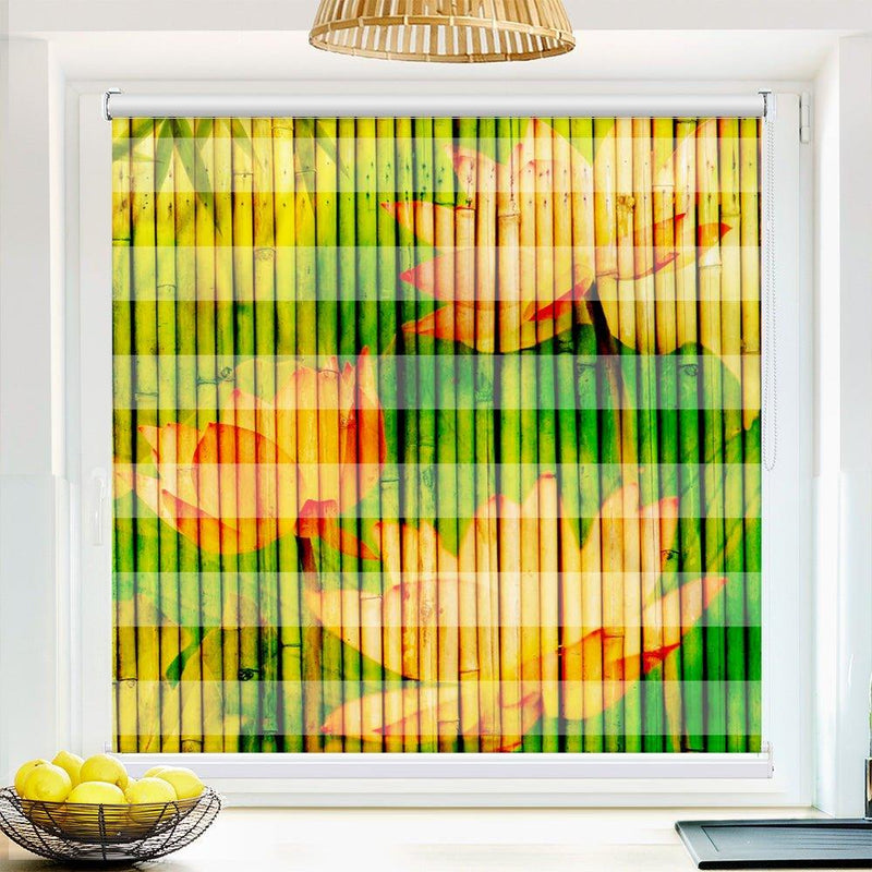 Klemm Doppelrollo "Seero Auf Bambus Gemalt" - ohne Bohren - Klemmfix - bis 150 cm Breite - Duo Rollo Fotodruck - La-Melle