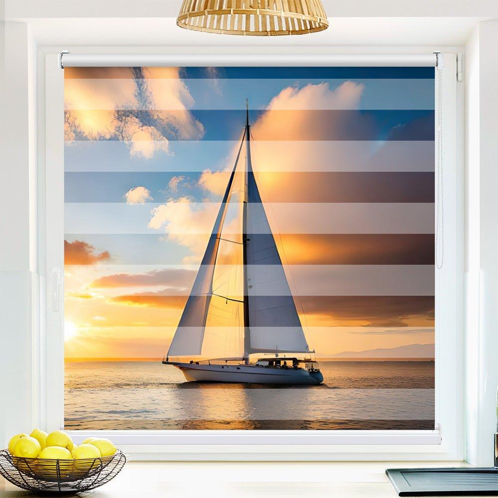 Klemm Doppelrollo "Sommer Segelboot" - ohne Bohren - Klemmfix - bis 150 cm Breite - Duo Rollo Fotodruck - La-Melle