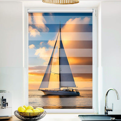 Klemm Doppelrollo Sommer Segelboot - ohne Bohren - Klemmfix - bis 150 cm Breite - Duo Rollo Fotodruck - La-Melle
