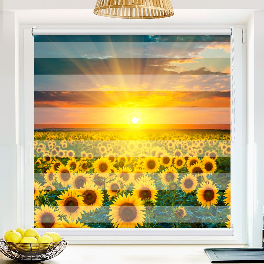 Klemm Doppelrollo "Sonnenblumen Feld" - ohne Bohren - Klemmfix - bis 150 cm Breite - Duo Rollo Fotodruck - La-Melle