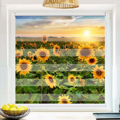 Klemm Doppelrollo Sonnenblumen Sonnenuntergang - ohne Bohren - Klemmfix - bis 150 cm Breite - Duo Rollo Fotodruck - La-Melle