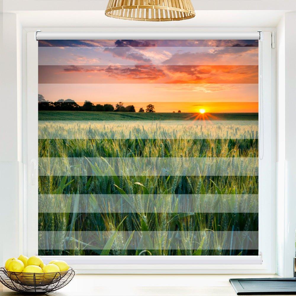 Klemm Doppelrollo "Feld Sonnenuntergang" - ohne Bohren - Klemmfix - bis 150 cm Breite - Duo Rollo Fotodruck - La-Melle