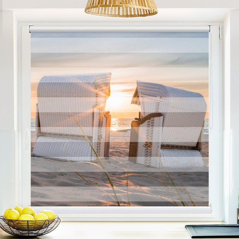 Klemmfix Doppelrollo Motiv "Strandkorb Meer Nordsee"