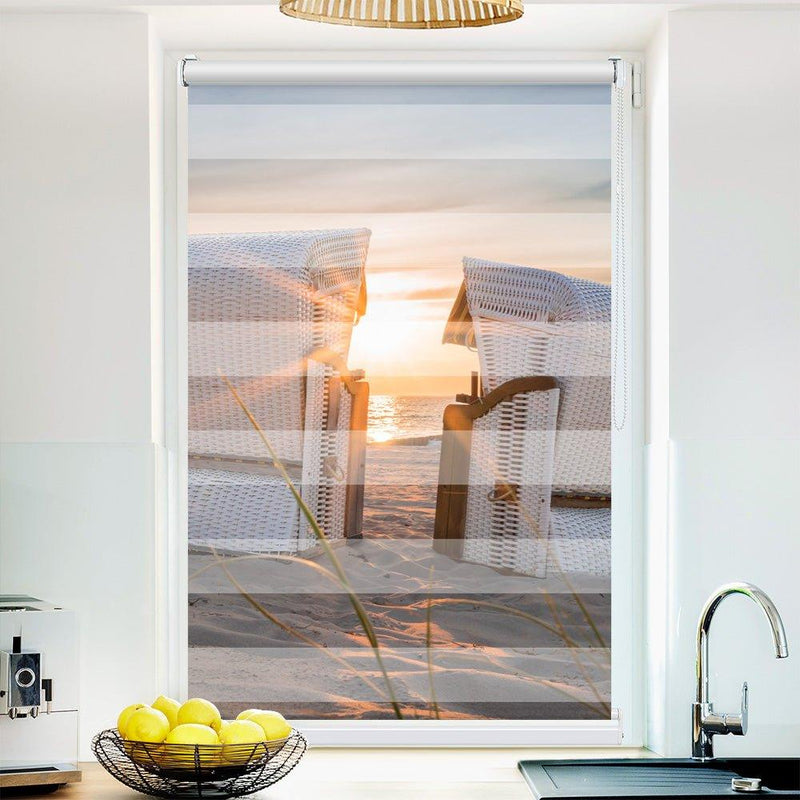 Klemmfix Doppelrollo Motiv "Strandkorb Meer Nordsee"