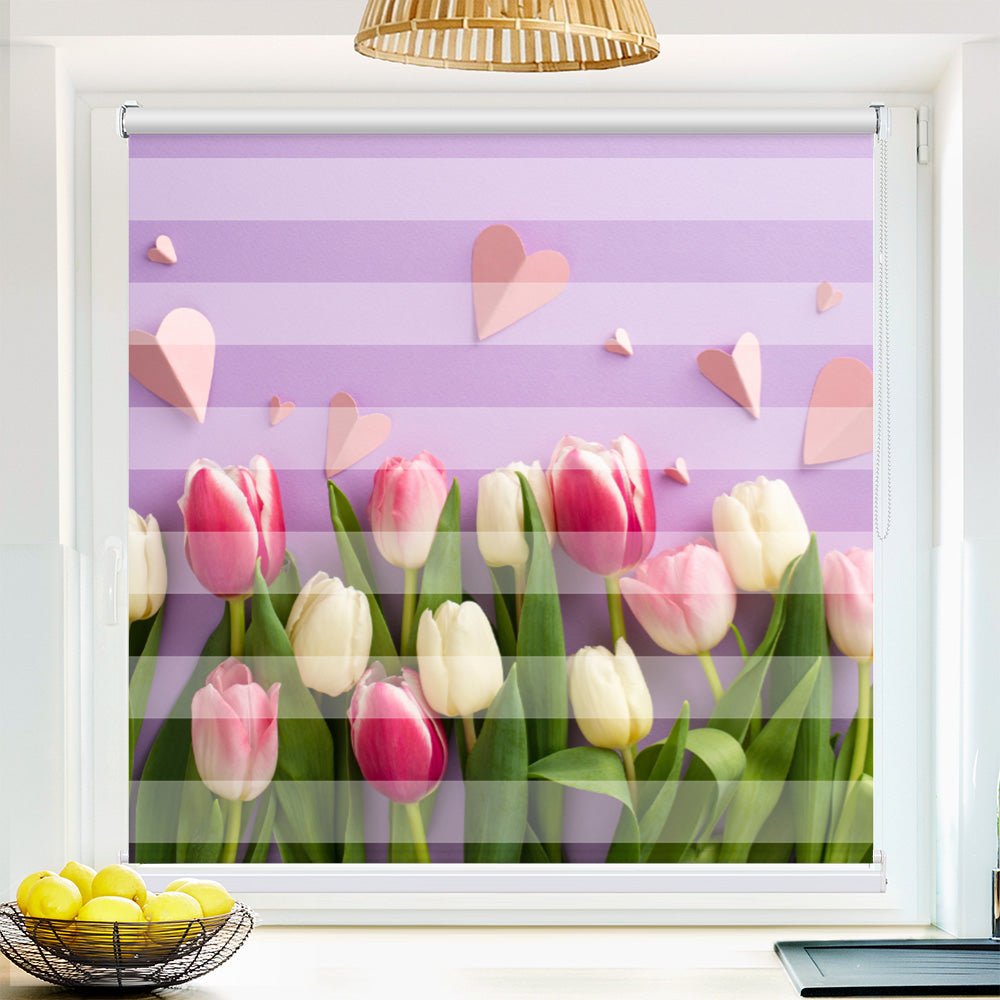 Klemmfix-Doppelrollo Motiv "Tulpen lila Hintergrund"
