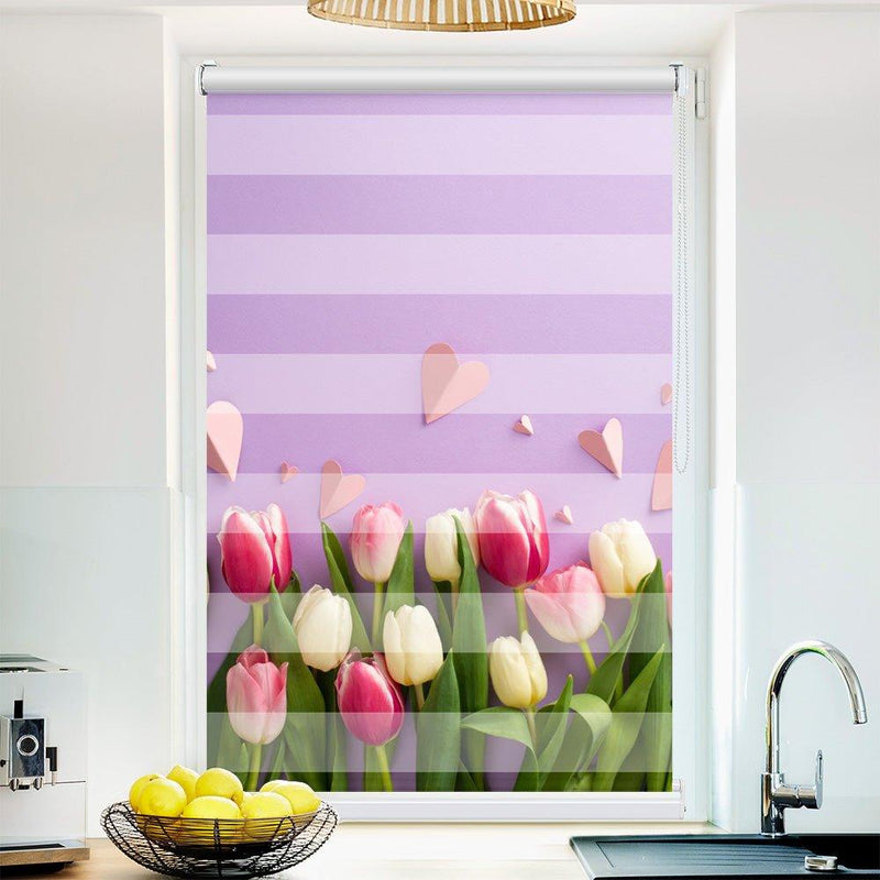Klemmfix-Doppelrollo Motiv "Tulpen lila Hintergrund"