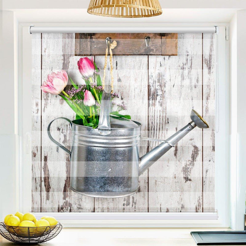 Klemmfix Doppelrollo Motiv "Tulpen Gießkanne"