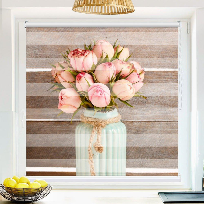 Klemmfix Doppelrollo Motiv "Tulpen Vase Holzwand"