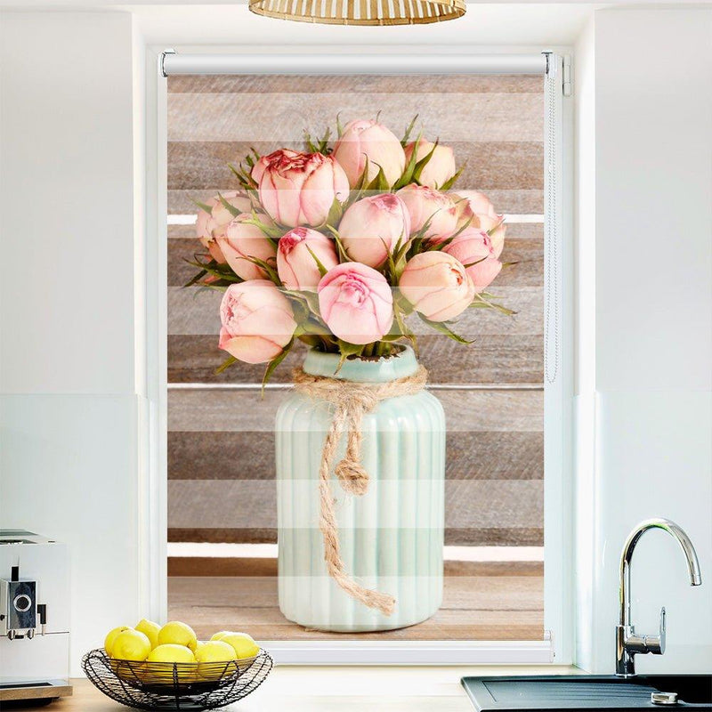 Klemmfix Doppelrollo Motiv "Tulpen Vase Holzwand"