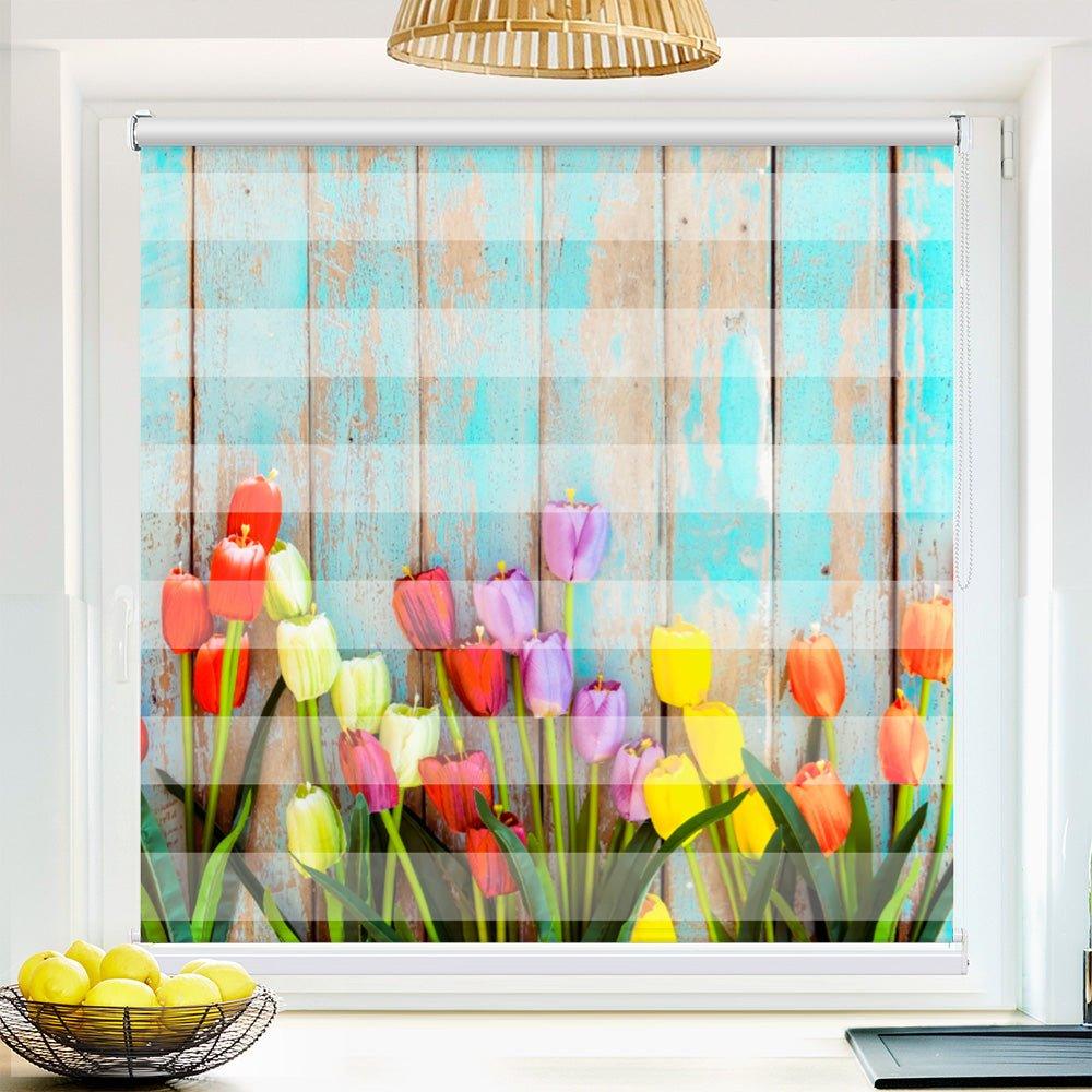 Klemmfix-Doppelrollo Motiv "Tulpen vintage"