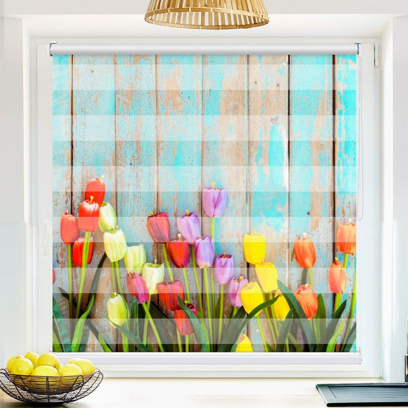Klemmfix-Doppelrollo Motiv "Tulpen vintage"