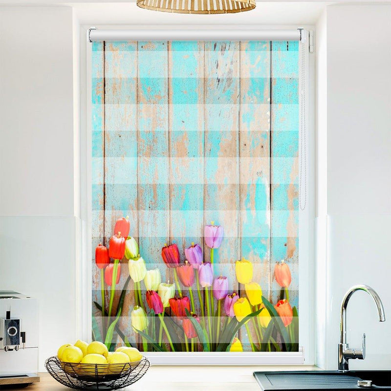 Klemmfix-Doppelrollo Motiv "Tulpen vintage"