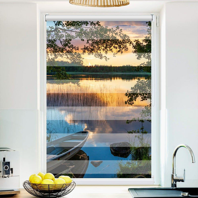 Klemmfix-Doppelrollo Motiv "Wald See Boot"