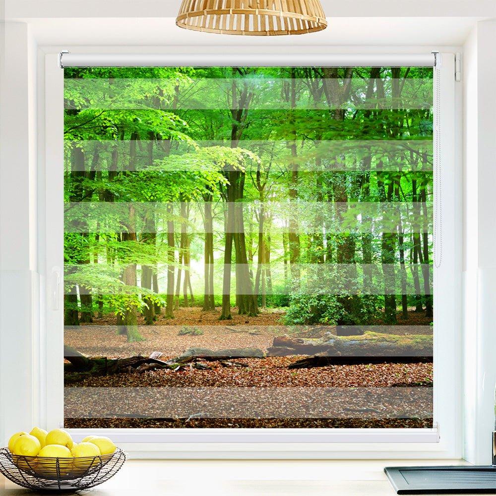 Klemm Doppelrollo "Wald Weg Eichen Laub" - ohne Bohren - Klemmfix - bis 150 cm Breite - Duo Rollo Fotodruck - La-Melle