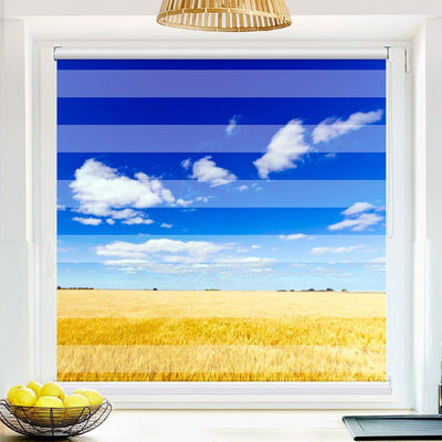 Klemm Doppelrollo Weizenfeld blauer Himmel - ohne Bohren - Klemmfix - bis 150 cm Breite - Duo Rollo Fotodruck - La-Melle