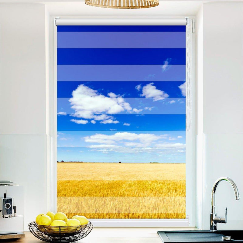 Klemm Doppelrollo "Weizenfeld blauer Himmel" - ohne Bohren - Klemmfix - bis 150 cm Breite - Duo Rollo Fotodruck - La-Melle