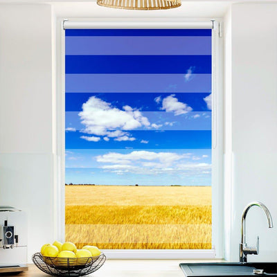 Klemm Doppelrollo Weizenfeld blauer Himmel - ohne Bohren - Klemmfix - bis 150 cm Breite - Duo Rollo Fotodruck - La-Melle