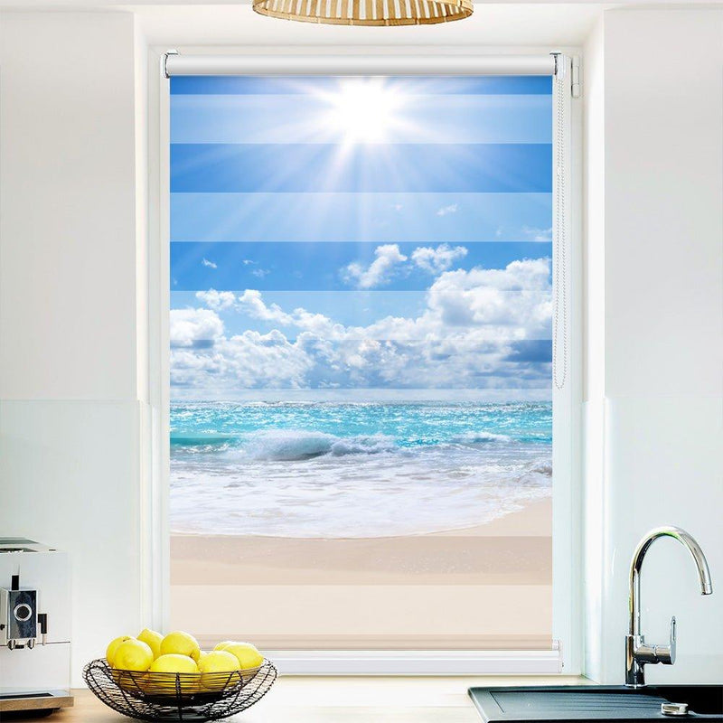 Klemmfix Doppelrollo Motiv "Wellen Strand Meer"