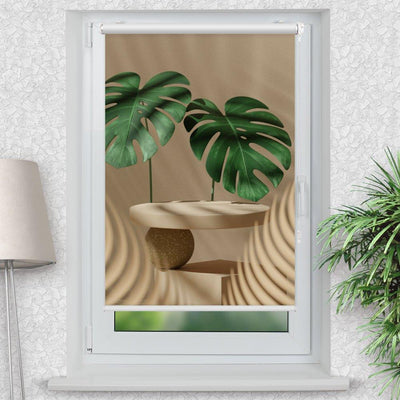 Rollo Motiv Palmenblatt - ohne bohren - Klemmrollo bis 150 cm Breite - Klemmfix mit Fotodruck - blickdicht - La-Melle