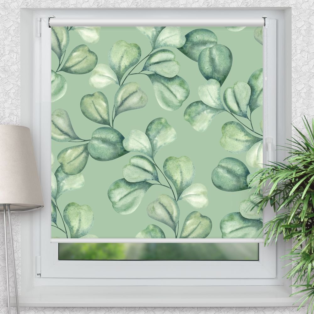 Rollo Motiv 'Eucalyptus Wasserfarben' - ohne bohren - Klemmrollo bis 150 cm Breite - Klemmfix mit Fotodruck - blickdicht - La-Melle