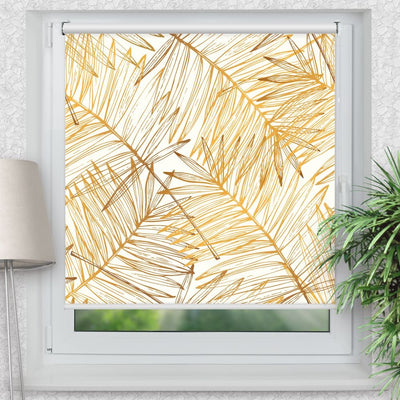 Rollo Motiv 'Palmenblaetter Gold' - ohne bohren - Klemmrollo bis 150 cm Breite - Klemmfix mit Fotodruck - blickdicht - La-Melle