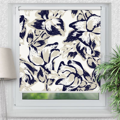 Rollo Motiv 'Abstrakt Blau Floral' - ohne bohren - Klemmrollo bis 150 cm Breite - Klemmfix mit Fotodruck - blickdicht - La-Melle