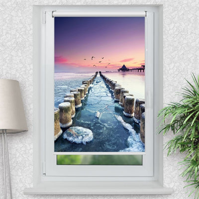 Rollo Motiv 'Seebruecke Heringsdorf' - ohne bohren - Klemmrollo bis 150 cm Breite - Klemmfix mit Fotodruck - blickdicht - La-Melle