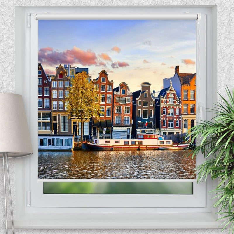 Rollo Motiv "Amsterdam Gracht" - ohne bohren - Klemmrollo bis 150 cm Breite - Klemmfix mit Fotodruck - blickdicht - La-Melle