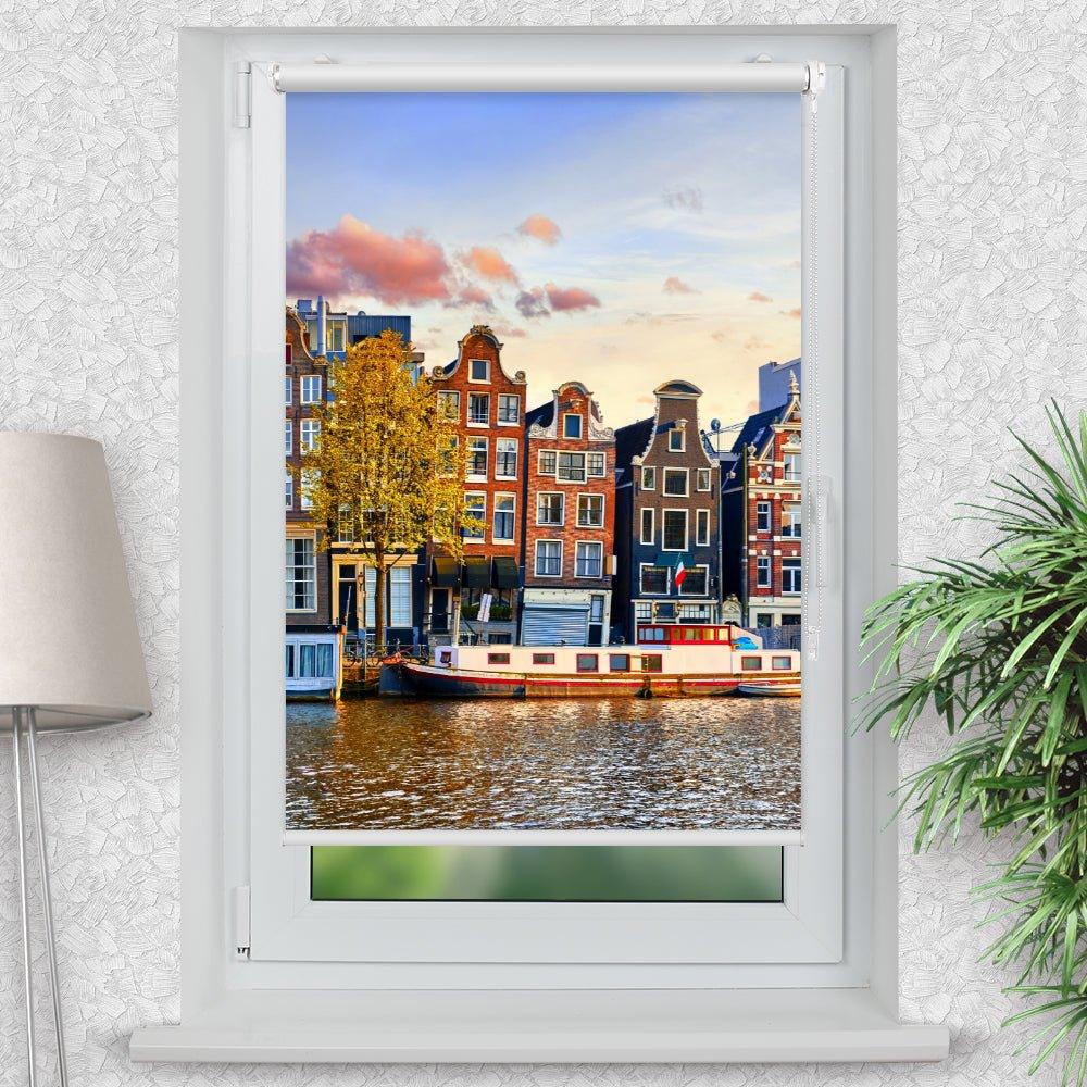 Rollo Motiv "Amsterdam Gracht" - ohne bohren - Klemmrollo bis 150 cm Breite - Klemmfix mit Fotodruck - blickdicht - La-Melle