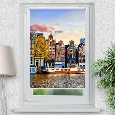 Rollo Motiv Amsterdam Gracht - ohne bohren - Klemmrollo bis 150 cm Breite - Klemmfix mit Fotodruck - blickdicht - La-Melle