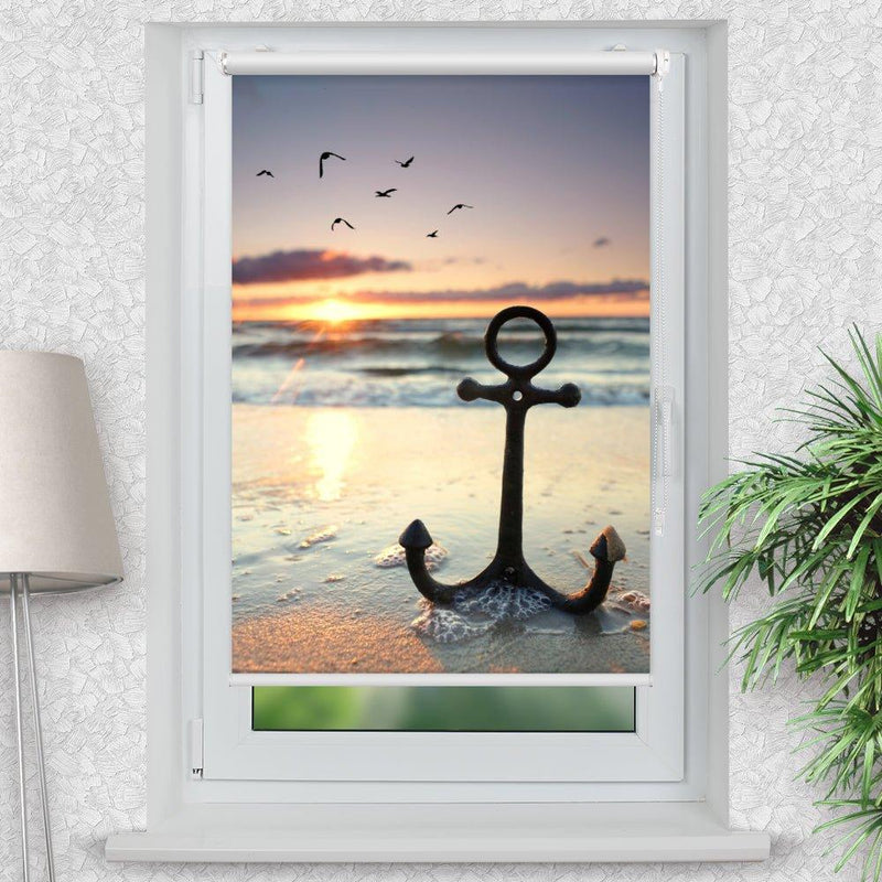 Rollo Motiv "Anker Meer" - ohne bohren - Klemmrollo bis 150 cm Breite - Klemmfix mit Fotodruck - blickdicht - La-Melle