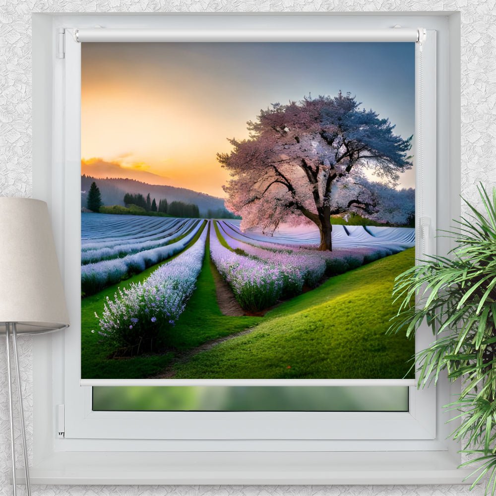 Rollo Motiv "Baum Fruehling Landschaft" - ohne bohren - Klemmrollo bis 150 cm Breite - Klemmfix mit Fotodruck - blickdicht - La-Melle