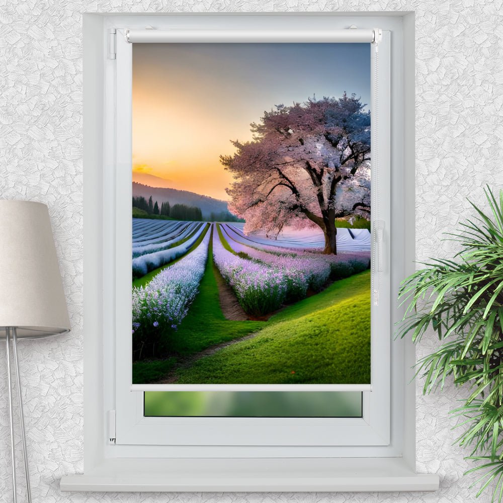 Rollo Motiv "Baum Fruehling Landschaft" - ohne bohren - Klemmrollo bis 150 cm Breite - Klemmfix mit Fotodruck - blickdicht - La-Melle