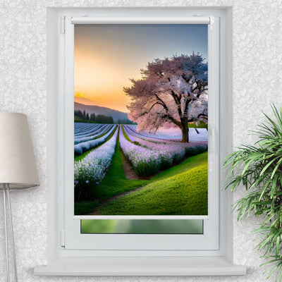 Rollo Motiv Baum Fruehling Landschaft - ohne bohren - Klemmrollo bis 150 cm Breite - Klemmfix mit Fotodruck - blickdicht - La-Melle